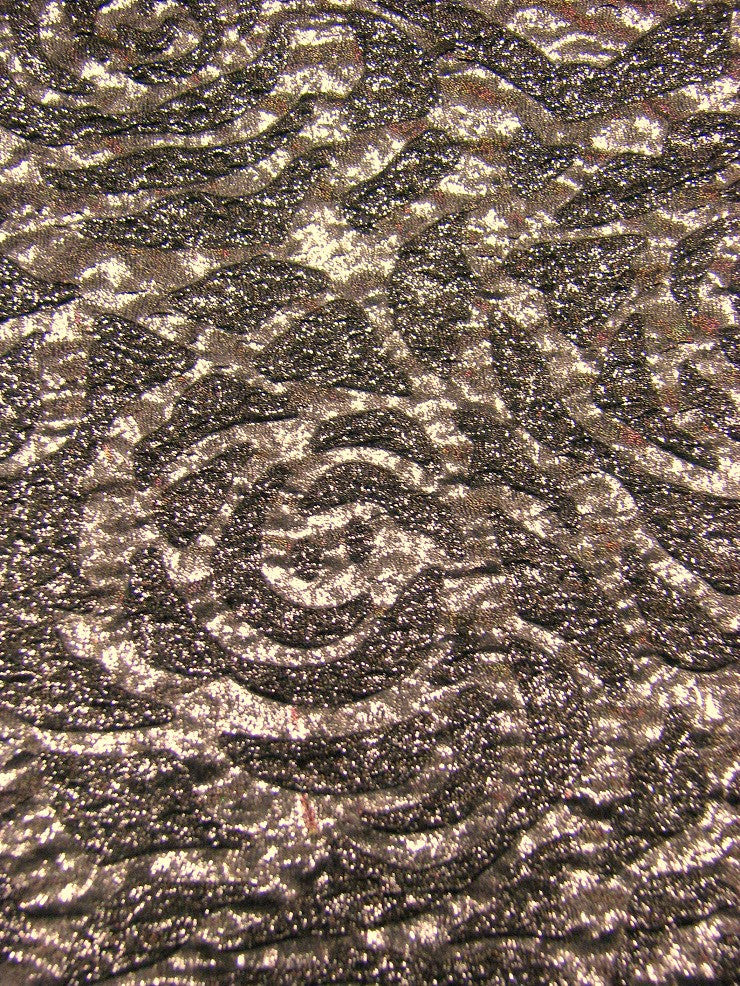 Polyester Spandex Textured Fukuro Embossed Floral Design With Shiny Lurex Fabric - Dark Gold, Dark Silver, Dark Turquoise, Dark Red, 52/54" Width