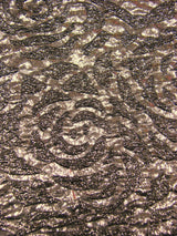 Polyester Spandex Textured Fukuro Embossed Floral Design With Shiny Lurex Fabric - Dark Gold, Dark Silver, Dark Turquoise, Dark Red, 52/54" Width