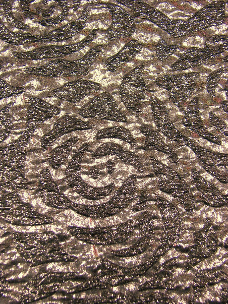 Polyester Spandex Textured Fukuro Embossed Floral Design With Shiny Lurex Fabric - Dark Gold, Dark Silver, Dark Turquoise, Dark Red, 52/54" Width
