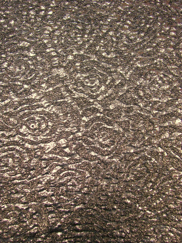 Polyester Spandex Textured Fukuro Embossed Floral Design With Shiny Lurex Fabric - Dark Gold, Dark Silver, Dark Turquoise, Dark Red, 52/54" Width