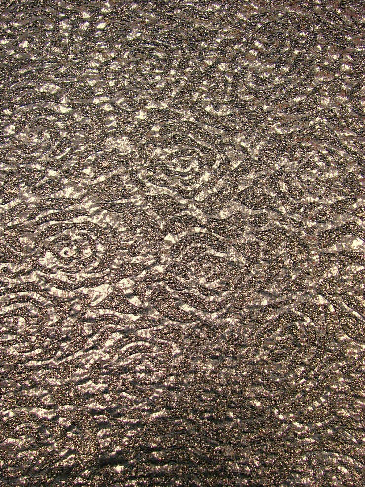 Polyester Spandex Textured Fukuro Embossed Floral Design With Shiny Lurex Fabric - Dark Gold, Dark Silver, Dark Turquoise, Dark Red, 52/54" Width