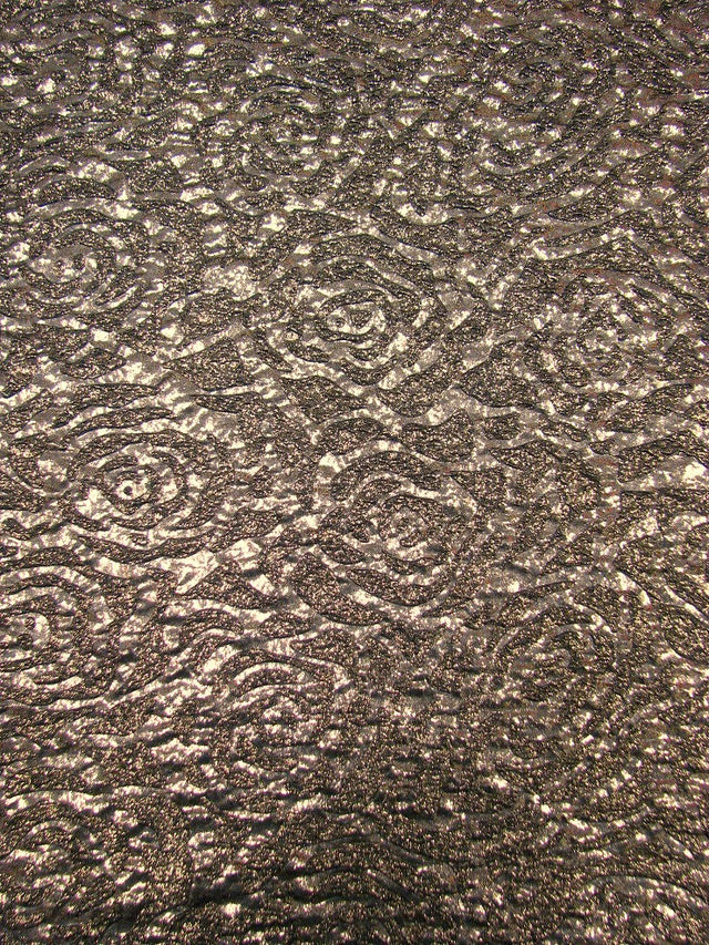 Polyester Spandex Textured Fukuro Embossed Floral Design With Shiny Lurex Fabric - Dark Gold, Dark Silver, Dark Turquoise, Dark Red, 52/54" Width