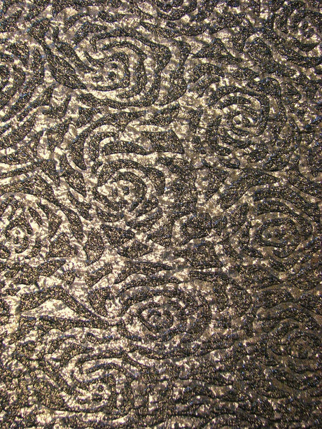 Polyester Spandex Textured Fukuro Embossed Floral Design With Shiny Lurex Fabric - Dark Gold, Dark Silver, Dark Turquoise, Dark Red, 52/54" Width