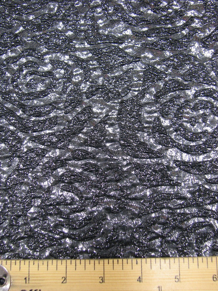 Polyester Spandex Textured Fukuro Embossed Floral Design With Shiny Lurex Fabric - Dark Gold, Dark Silver, Dark Turquoise, Dark Red, 52/54" Width