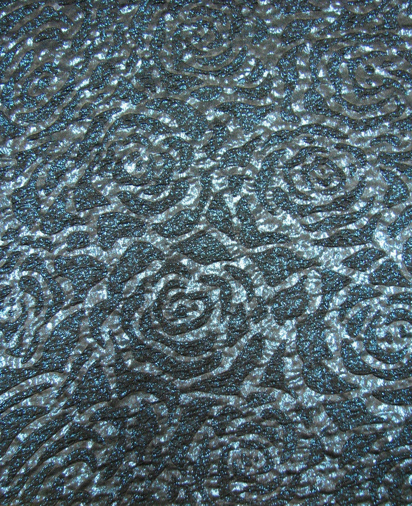 Polyester Spandex Textured Fukuro Embossed Floral Design With Shiny Lurex Fabric - Dark Gold, Dark Silver, Dark Turquoise, Dark Red, 52/54" Width