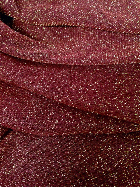 Gold Shimmer Lurex Stretch Polyester Triple Mesh Fabric - See-Through, Gold Shimmer, 60" Width