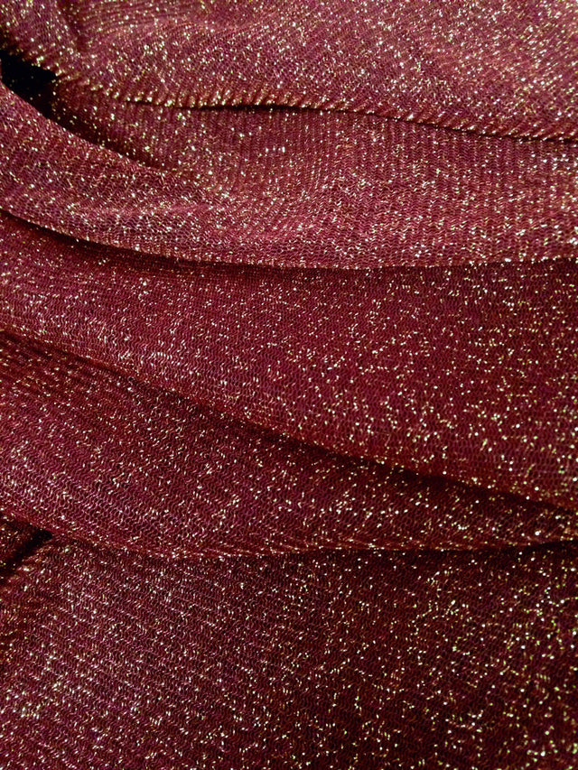 Gold Shimmer Lurex Stretch Polyester Triple Mesh Fabric - See-Through, Gold Shimmer, 60" Width