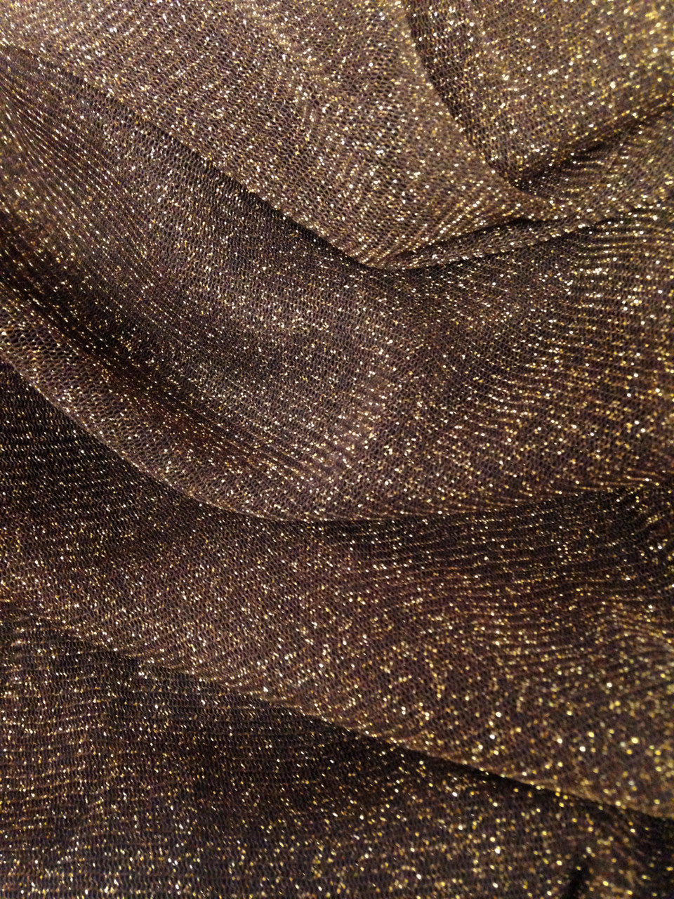 Gold Shimmer Lurex Stretch Polyester Triple Mesh Fabric - See-Through, Gold Shimmer, 60" Width
