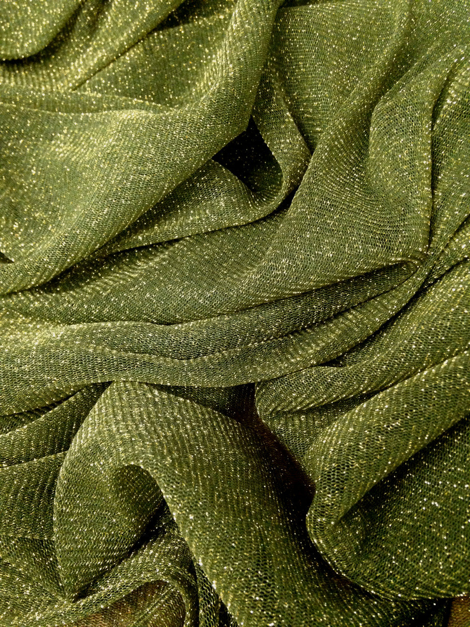 Gold Shimmer Lurex Stretch Polyester Triple Mesh Fabric - See-Through, Gold Shimmer, 60" Width