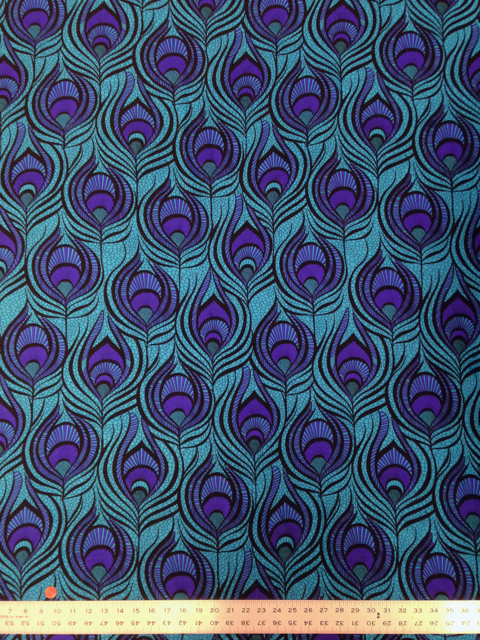Big Peacock Feather Pattern Polyester Spandex Fabric - Royal, Fuchsia, Red, Peacock Feather Print, 58"- 60" Width
