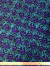 Big Peacock Feather Pattern Polyester Spandex Fabric - Royal, Fuchsia, Red, Peacock Feather Print, 58"- 60" Width