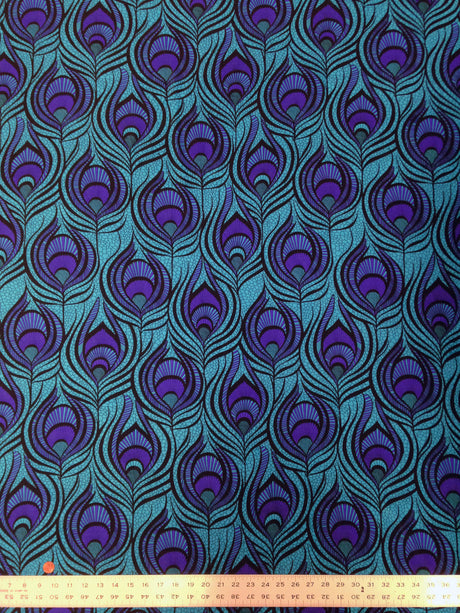 Big Peacock Feather Pattern Polyester Spandex Fabric - Royal, Fuchsia, Red, Peacock Feather Print, 58"- 60" Width