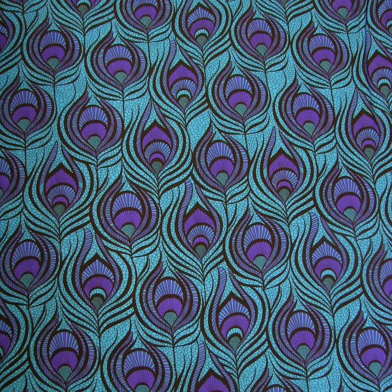 Big Peacock Feather Pattern Polyester Spandex Fabric - Royal, Fuchsia, Red, Peacock Feather Print, 58"- 60" Width