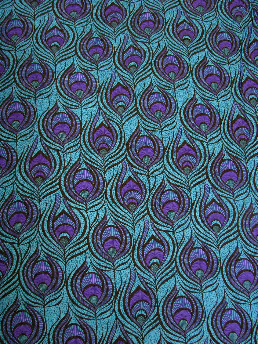 Big Peacock Feather Pattern Polyester Spandex Fabric - Royal, Fuchsia, Red, Peacock Feather Print, 58"- 60" Width