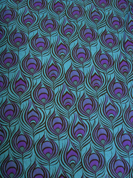 Big Peacock Feather Pattern Polyester Spandex Fabric - Royal, Fuchsia, Red, Peacock Feather Print, 58"- 60" Width