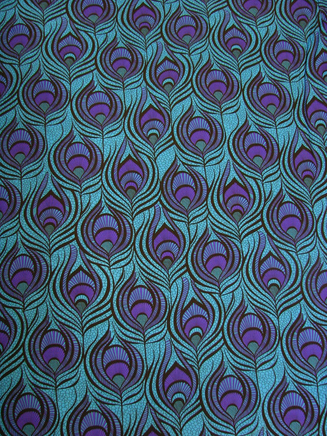 Big Peacock Feather Pattern Polyester Spandex Fabric - Royal, Fuchsia, Red, Peacock Feather Print, 58"- 60" Width