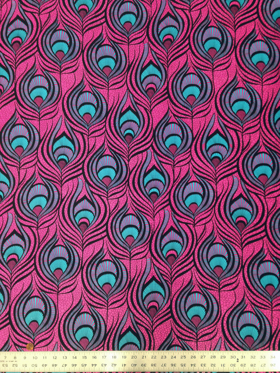 Big Peacock Feather Pattern Polyester Spandex Fabric - Royal, Fuchsia, Red, Peacock Feather Print, 58"- 60" Width