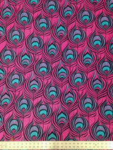 Big Peacock Feather Pattern Polyester Spandex Fabric - Royal, Fuchsia, Red, Peacock Feather Print, 58"- 60" Width