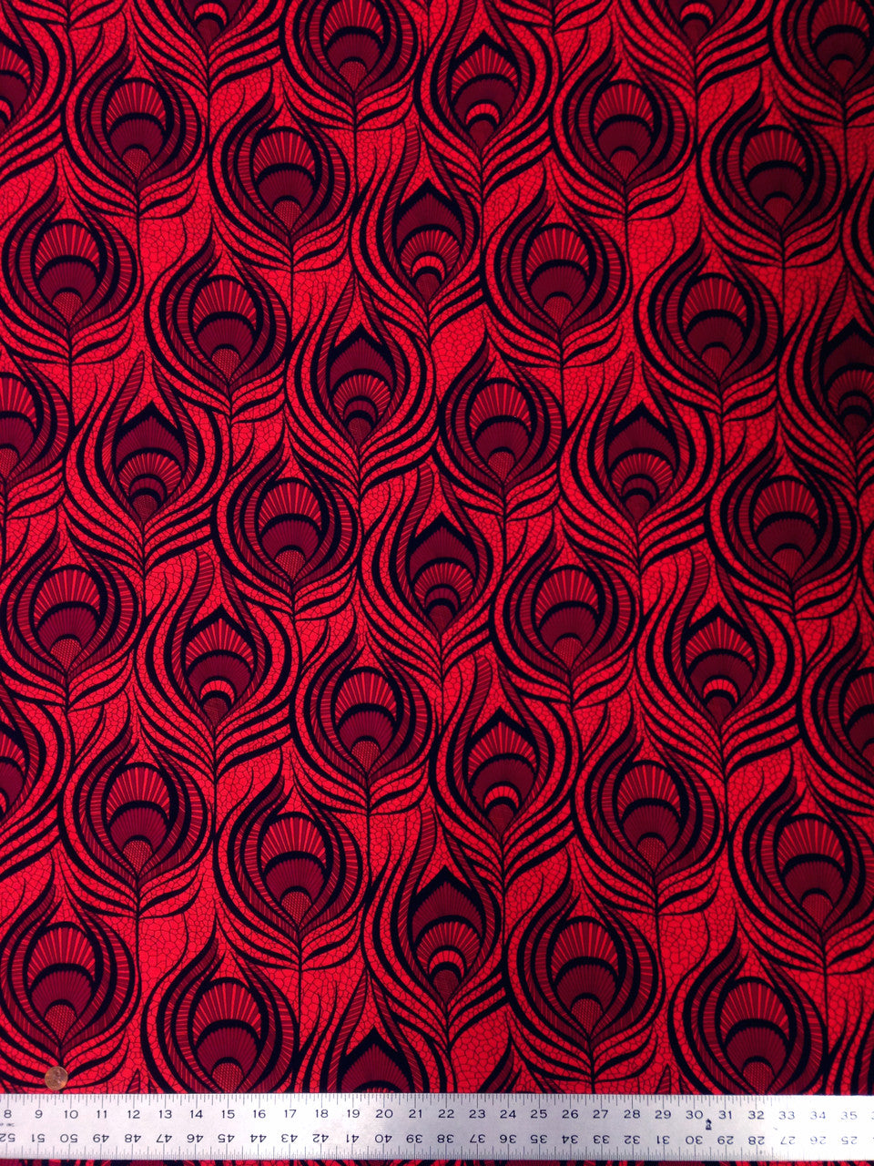 Big Peacock Feather Pattern Polyester Spandex Fabric - Royal, Fuchsia, Red, Peacock Feather Print, 58"- 60" Width