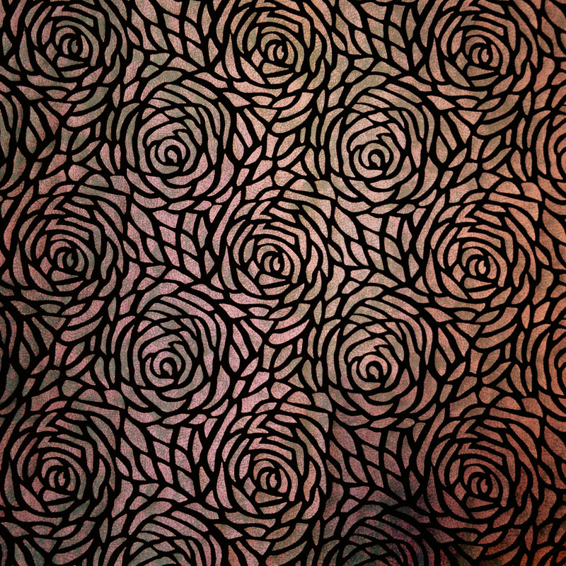 Big Rose Pattern 2 Tone Matte Foil Stretch Velvet Polyester Spandex Fabric - Dark Red, Dark Blue, Big Rose Pattern, 58 To 60 Inches Wide