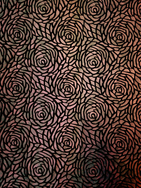 Big Rose Pattern 2 Tone Matte Foil Stretch Velvet Polyester Spandex Fabric - Dark Red, Dark Blue, Big Rose Pattern, 58 To 60 Inches Wide