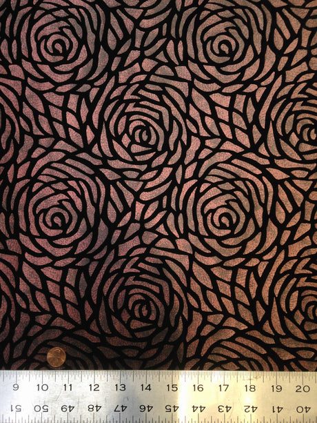 Big Rose Pattern 2 Tone Matte Foil Stretch Velvet Polyester Spandex Fabric - Dark Red, Dark Blue, Big Rose Pattern, 58 To 60 Inches Wide