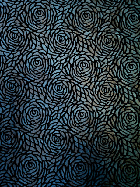 Big Rose Pattern 2 Tone Matte Foil Stretch Velvet Polyester Spandex Fabric - Dark Red, Dark Blue, Big Rose Pattern, 58 To 60 Inches Wide