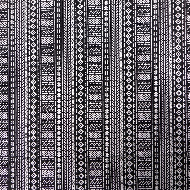Polyester Fukuro Fabric - Tribal Foil Design, Black/Silver, Black/Gold, 54 To 56 Inches Wide