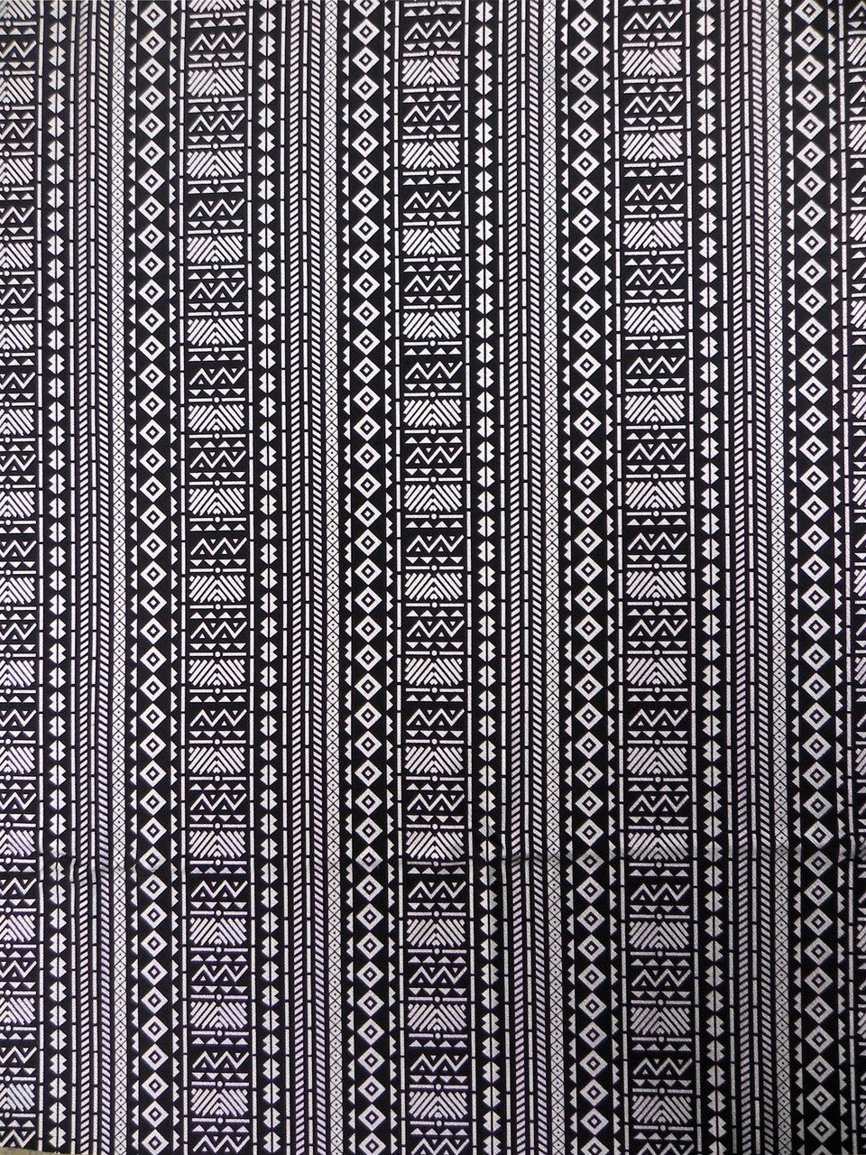 Polyester Fukuro Fabric - Tribal Foil Design, Black/Silver, Black/Gold, 54 To 56 Inches Wide