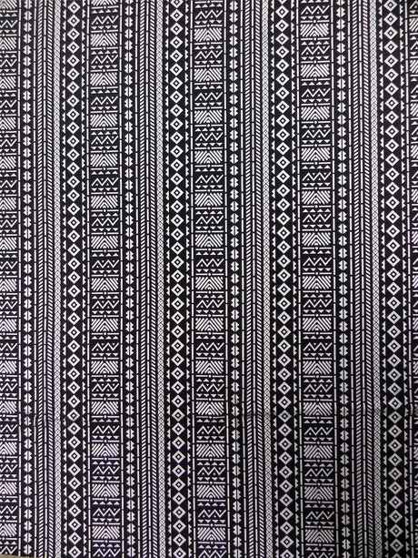 Polyester Fukuro Fabric - Tribal Foil Design, Black/Silver, Black/Gold, 54 To 56 Inches Wide