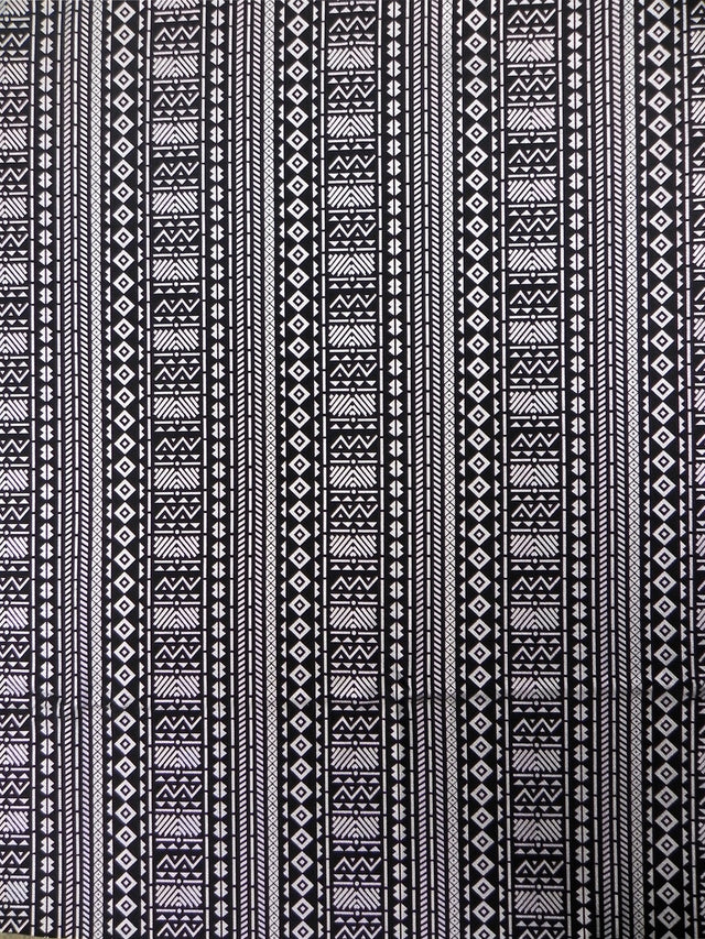 Polyester Fukuro Fabric - Tribal Foil Design, Black/Silver, Black/Gold, 54 To 56 Inches Wide