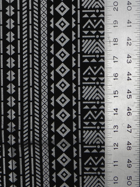 Polyester Fukuro Fabric - Tribal Foil Design, Black/Silver, Black/Gold, 54 To 56 Inches Wide