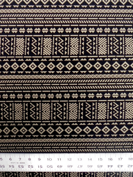 Polyester Fukuro Fabric - Tribal Foil Design, Black/Silver, Black/Gold, 54 To 56 Inches Wide