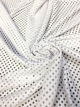 4 Mm Square Laser Cut On Stretch Techno Polyester Spandex Fabric - White, Coral, Dusty Peach, 58"-60" Width