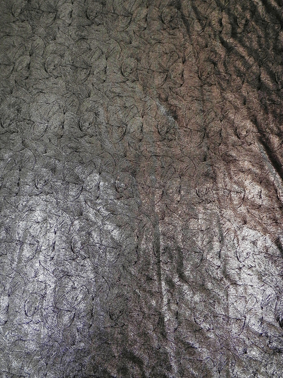 Polyester Spandex Velvet Fabric - Foil Abstract Design, Dark Gold, Dark Silver, 58" To 60" Width