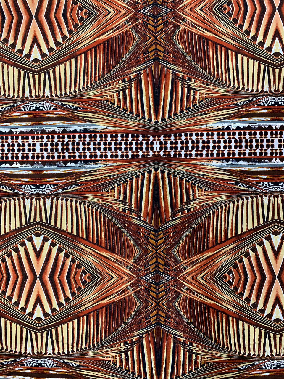 Abstract Rhomboid Design Polyester Spandex Fabric - Rust, Grey, 58-60" Width