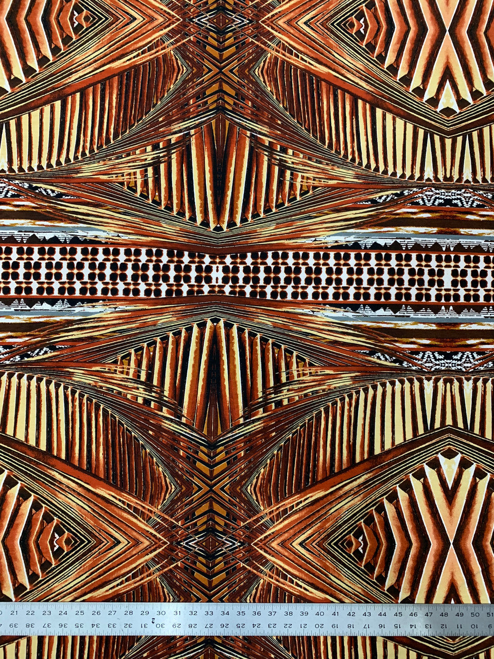 Abstract Rhomboid Design Polyester Spandex Fabric - Rust, Grey, 58-60" Width
