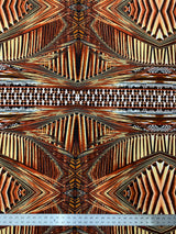 Abstract Rhomboid Design Polyester Spandex Fabric - Rust, Grey, 58-60" Width