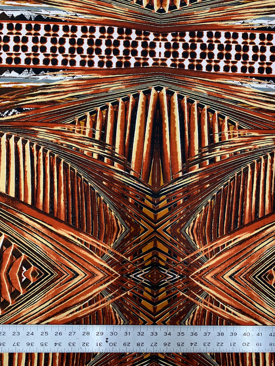Abstract Rhomboid Design Polyester Spandex Fabric - Rust, Grey, 58-60" Width
