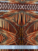Abstract Rhomboid Design Polyester Spandex Fabric - Rust, Grey, 58-60" Width