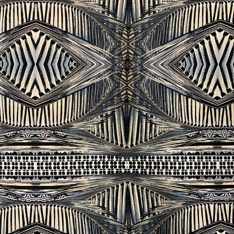 Abstract Rhomboid Design Polyester Spandex Fabric - Rust, Grey, 58-60" Width