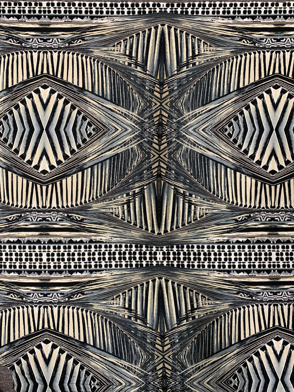 Abstract Rhomboid Design Polyester Spandex Fabric - Rust, Grey, 58-60" Width