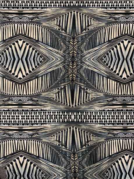Abstract Rhomboid Design Polyester Spandex Fabric - Rust, Grey, 58-60" Width