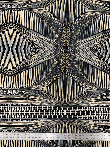 Abstract Rhomboid Design Polyester Spandex Fabric - Rust, Grey, 58-60" Width
