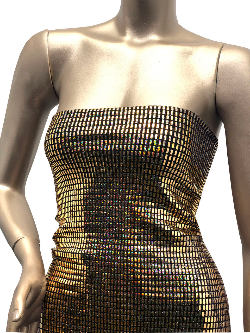 Nylon Spandex Slinky Fabric - 7Mm Shiny Hologram Rectangular Trans & Lurex, Gold, Silver, Red, Navy, 57/58" Width