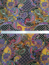 Polyester Spandex ITY Matte Jersey Fabric - Big Paisley Design, Mustard, Red, 58"-60" Width