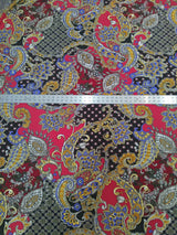 Polyester Spandex ITY Matte Jersey Fabric - Big Paisley Design, Mustard, Red, 58"-60" Width