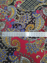 Polyester Spandex ITY Matte Jersey Fabric - Big Paisley Design, Mustard, Red, 58"-60" Width