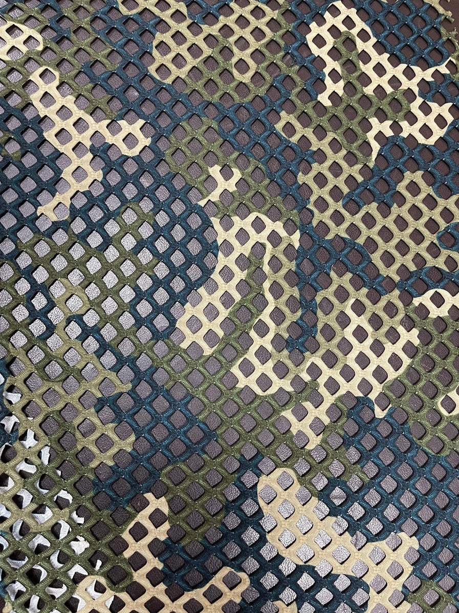 Camouflage Design Polyester Spandex Fabric - Camouflage, See Through Diamond Mesh, 0.5" Hole Size, 56"-58" Width