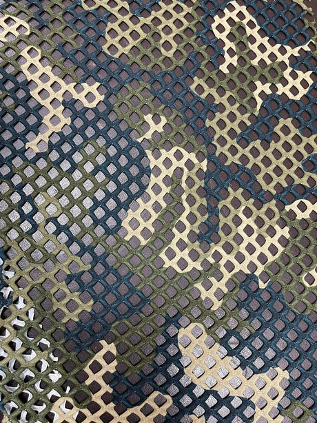 Camouflage Design Polyester Spandex Fabric - Camouflage, See Through Diamond Mesh, 0.5" Hole Size, 56"-58" Width